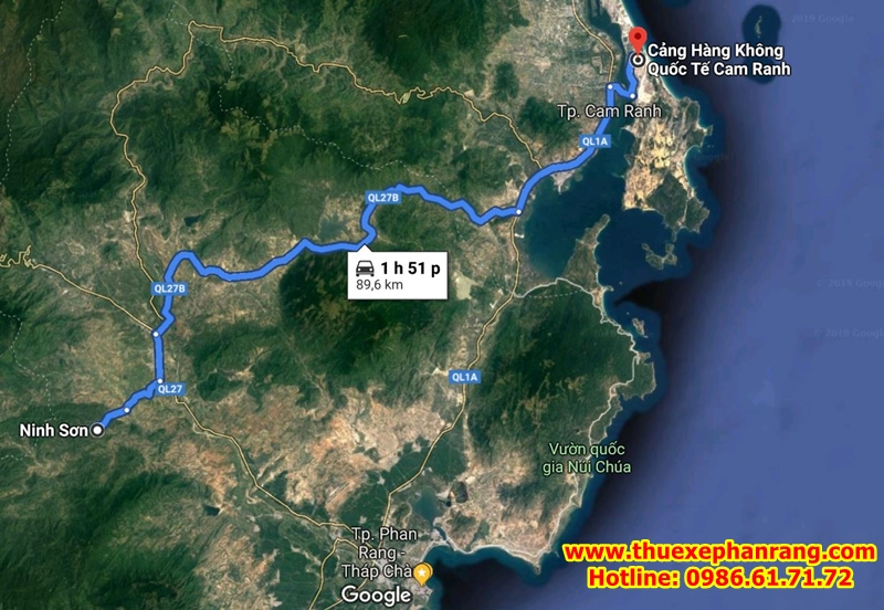 Khoảng cách từ sân bay Canh Ranh đến huyện Ninh Sơn